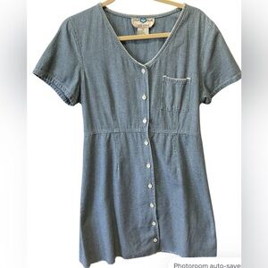 Cute Vintage True Blue Cotton Dress button up size 12